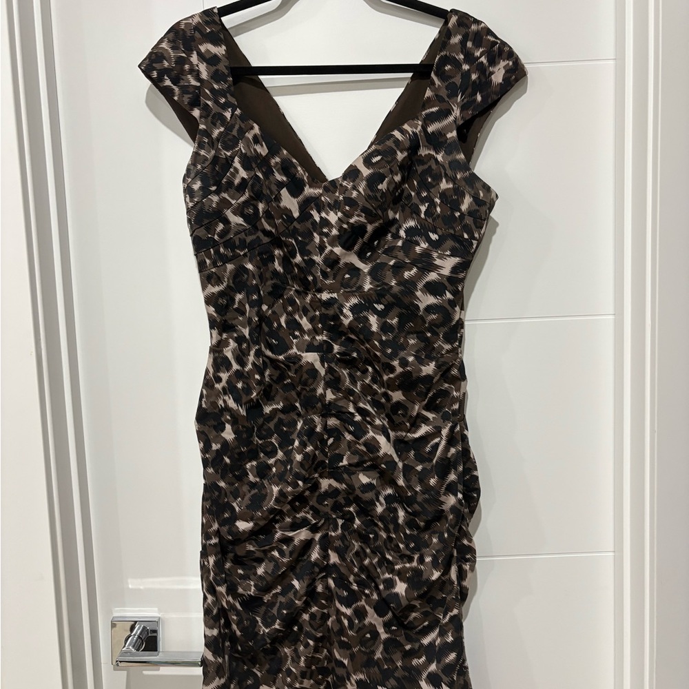 Le Chateau Black and Brown Animal Print Mini Dress
